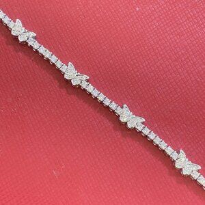 Women's Solid 925 Sterling Silver 7.5 Inch CZ Tennis Bracelet fancy /butterfly